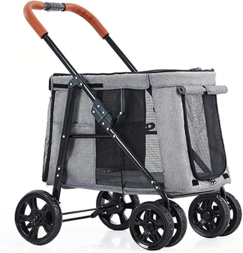 Großer Hundewagen Haustierwagen, Luxuriöses 4-Rad-Zubehör klappbarer Träger mit abnehmbarem Wiege geräumig lagert bis 30KG Reisegepäck Korb für große Hunde Katzen(Gray) von JLOZDM