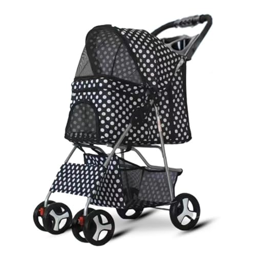 Haustierwagen, Hund-Katze Poussette - Klappbar 4 verriegelbare Räder, Sicherheitsgurt, Verstellbarer Schirm, Netzfenster, Stauraum/Tassenhalter für 15kg Haustiere(Black) von JLOZDM