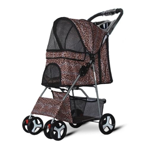 Haustierwagen, Hund-Katze Poussette - Klappbar 4 verriegelbare Räder, Sicherheitsgurt, Verstellbarer Schirm, Netzfenster, Stauraum/Tassenhalter für 15kg Haustiere(Multi-Colored) von JLOZDM