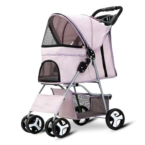 Haustierwagen, Hund-Katze Poussette - Klappbar 4 verriegelbare Räder, Sicherheitsgurt, Verstellbarer Schirm, Netzfenster, Stauraum/Tassenhalter für 15kg Haustiere(Purple 1) von JLOZDM