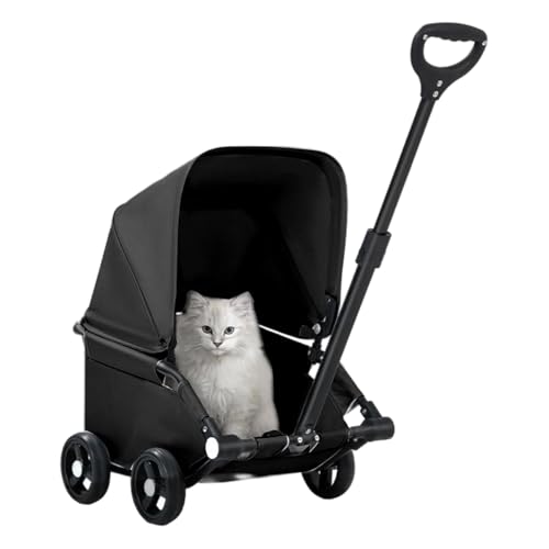Pet Stroller Dog Pram, Werkzeuglos faltbar UV regenfest 360° Rotierender Griff 4 Räder Haustierwagen Sonnenschutz Einkaufswagen Kleine/Mittlere Hunde Katzen Reisen Spaziergang(Black) von JLOZDM