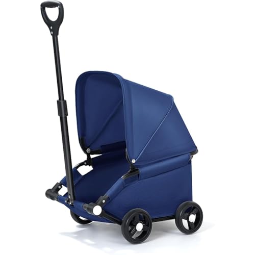 Pet Stroller Dog Pram, Werkzeuglos faltbar UV regenfest 360° Rotierender Griff 4 Räder Haustierwagen Sonnenschutz Einkaufswagen Kleine/Mittlere Hunde Katzen Reisen Spaziergang(Blue) von JLOZDM