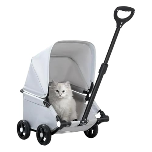 Pet Stroller Dog Pram, Werkzeuglos faltbar UV regenfest 360° Rotierender Griff 4 Räder Haustierwagen Sonnenschutz Einkaufswagen Kleine/Mittlere Hunde Katzen Reisen Spaziergang(Gray) von JLOZDM