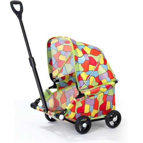Pet Stroller Dog Pram, Werkzeuglos faltbar UV regenfest 360° Rotierender Griff 4 Räder Haustierwagen Sonnenschutz Einkaufswagen Kleine/Mittlere Hunde Katzen Reisen Spaziergang(Multi-Colored) von JLOZDM