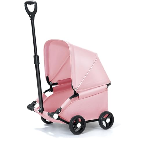 Pet Stroller Dog Pram, Werkzeuglos faltbar UV regenfest 360° Rotierender Griff 4 Räder Haustierwagen Sonnenschutz Einkaufswagen Kleine/Mittlere Hunde Katzen Reisen Spaziergang(Pink) von JLOZDM