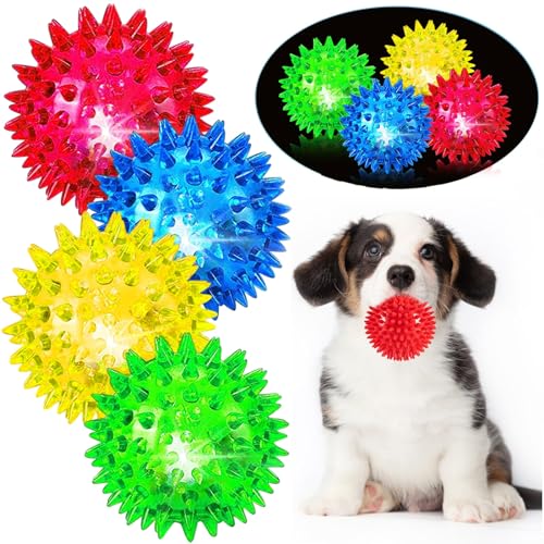 JLVAUVT Leuchtende quietschende Hundebälle: LED-Hundebälle für aggressive Kauer, Welpen-Kauspielzeug zum Zahnen – Spikey Hundebälle für kleine, mittelgroße, große Hunde von JLVAUVT