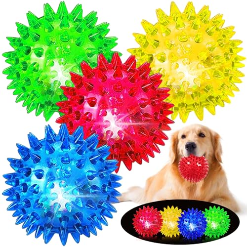 JLVAUVT Leuchtende quietschende Hundebälle: LED-Hundebälle für aggressive Kauer, großes Kauspielzeug zum Zahnen – Spikey Hundebälle für kleine, mittelgroße, große Hunde von JLVAUVT
