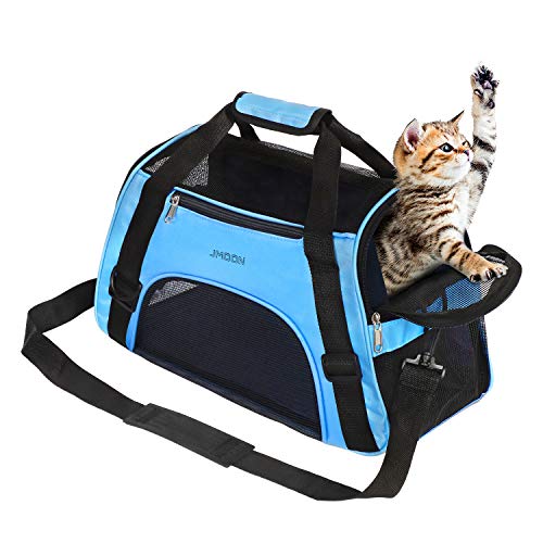 JMOON Transporttasche für Katzen, weiche Seiten, von Fluggesellschaften zugelassen, Haustier-Reisetasche für Katzen, Hunde, Welpen, bequem, tragbar, faltbar, Größe M, Blau JMOON Transporttasche für Katzen, weiche Seiten, von Fluggesellschaften zugelassen, Haustier-Reisetasche für Katzen, Hunde, Welpen, bequem, tragbar, faltbar, Größe M, Blau von JMOON