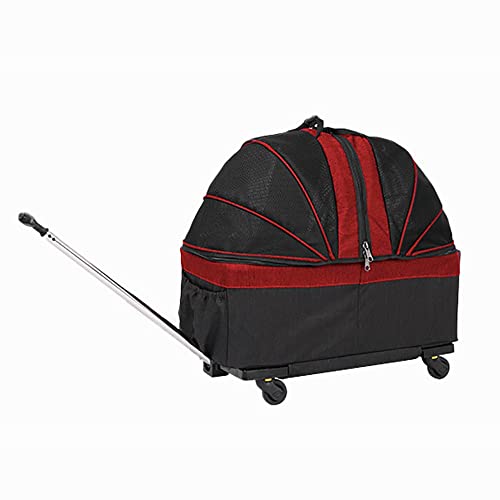 JMOZHCD Haustier-Rolltasche, Handtasche, Autokäfig, faltbar, atmungsaktiv, Reise-Rolltasche für Hunde und Katzen, mit abnehmbaren Rädern, tragbar, weiche Seiten (Red) von JMOZHCD