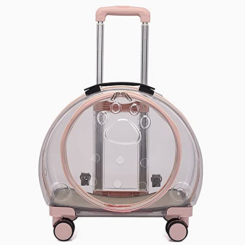 JMOZHCD Haustier-Taschen-Trolley mit leisen Rädern, leichte Haustier-Versandbox mit Aufklebern, frei atmende Hunde-Reisetasche, Outdoor-Reisen, Wandern (Pink a) von JMOZHCD