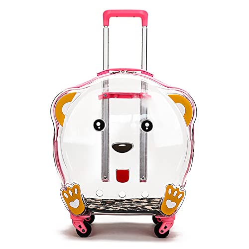JMOZHCD Haustier-Transporttasche, Haustier-Tasche, Trolley-Koffer mit leisen Rädern, leicht, mit Aufklebern, frei atmende Hunde-Reisetasche, Outdoor, atmungsaktiv (Pink) von JMOZHCD