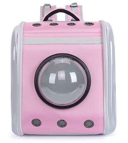 JMOZHCD Quadratischer transparenter Raumabdeckungs-Haustierrucksack, atmungsaktive transparente Tasche, tragbare Tasche, geeignet für Hunde und Katzen zum Reisen (Pink) von JMOZHCD