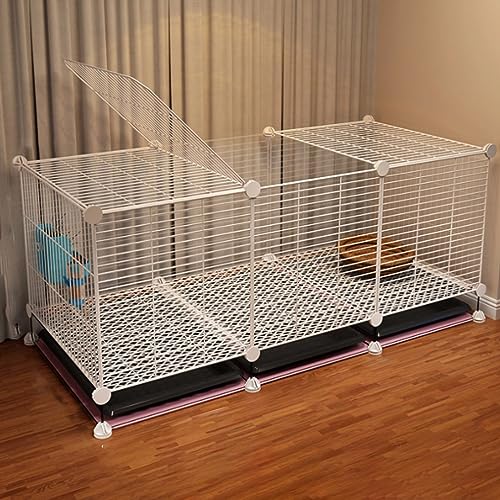 Kaninchenkäfig für den Innenbereich, Kleintierkäfig mit 2 tiefen ausziehbaren Tabletts und Urinschutz, Hasenkäfig aus Drahtgeflecht, Kaninchenkäfig mit Katzenzaun () von JMOZHCD