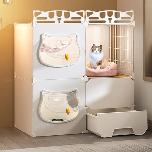 Katzenhaus für Hauskatzen mit Katzentoilette, Haustierkäfig, Hundekäfig, transparentes, stabiles Haustierhaus, extra großer freier Raum, luxuriöser Katzenvilla-Käfig () von JMOZHCD