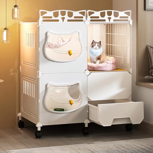 Katzenhaus für Hauskatzen mit Katzentoilette, Haustierkäfig, Hundekäfig, transparentes, stabiles Haustierhaus, extra großer freier Raum, luxuriöser Katzenvilla-Käfig () von JMOZHCD