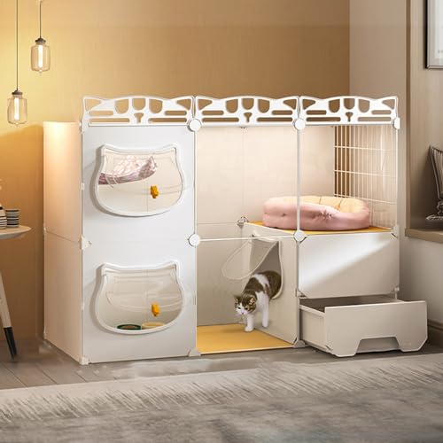 Katzenhaus für Hauskatzen mit Katzentoilette, Haustierkäfig, Hundekäfig, transparentes, stabiles Haustierhaus, extra großer freier Raum, luxuriöser Katzenvilla-Käfig () von JMOZHCD