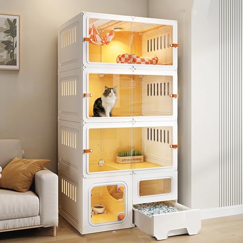 Katzenkäfig für den Innenbereich mit Katzentoilette, Katzenzaun, 3 Schichten, abnehmbar, transparent, Upgrade-Haustierkäfig mit Schiebetür, einfach zu montierende Katzentoilette (White 70*45*140cm) Katzenkäfig für den Innenbereich mit Katzentoilette, Katzenzaun, 3 Schichten, abnehmbar, transparent, Upgrade-Haustierkäfig mit Schiebetür, einfach zu montierende Katzentoilette (White 70*45*140cm) von JMOZHCD