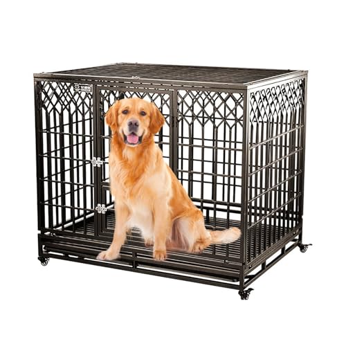 Robuster Hundekäfig mit abnehmbarem Mehrzwecktablett, geräumige Hundehütte für den Innenbereich, beweglicher Hundekäfig im Möbelstil von JMOZHCD