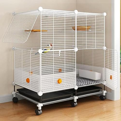 Vogelkäfig, Sittichkäfig, Vogelkäfig-DIY-Design mit Rollen und Tablett, mit Plattform/Vogelständer/2 Futternäpfen/ausziehbarem Tablett () von JMOZHCD