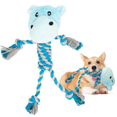 JMZDS&JL Hundespielzeug, langlebiges und robustes Hundespielzeug für Welpen und kleine bis mittelgroße Hunde, Tauziehen, Plüsch-Stofftiere für Hunde, Seil-Hundespielzeug für Zahnen und Kauspaß (Hippo) JMZDS&JL Hundespielzeug, langlebiges und robustes Hundespielzeug für Welpen und kleine bis mittelgroße Hunde, Tauziehen, Plüsch-Stofftiere für Hunde, Seil-Hundespielzeug für Zahnen und Kauspaß (Hippo) von JMZDS&JL