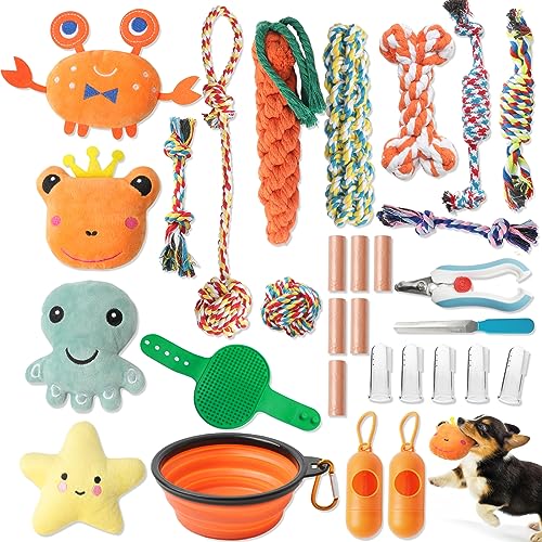 JMZDS&JL Hundespielzeug für Welpen, 30 Stück, interaktives Quietschseil-Spielzeug für Langeweile und Stimulation, Haustier-Plüsch-Quietschspielzeug für Welpen/kleine/mittelgroße Hunde von JMZDS&JL