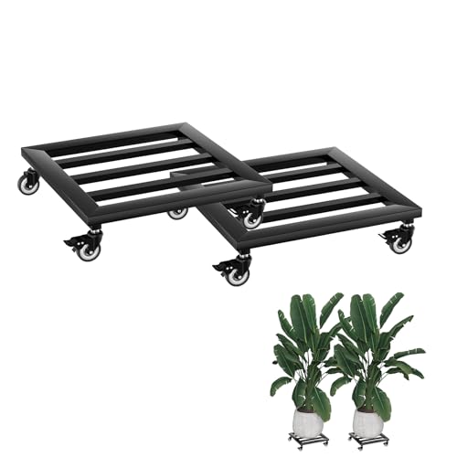 JNGLGO 2 Stück 30 cm Quadrat Pflanzenroller Metall, Blumentopf Untersetzer mit Abschließbaren Rollen für Außenbereich & Innenbereich, Schmiedeeisen Blumenroller für Dekorativ, Garten, Typ A von JNGLGO
