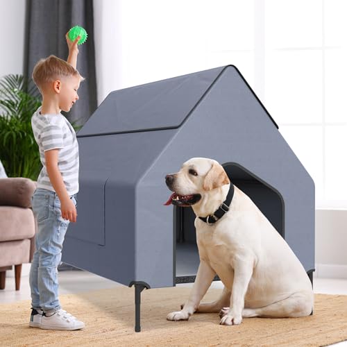 JNGLGO 2-in-1 Hundezelt & Hundeliege, Erhöhtes Hundebett hundehütte bis 80 kg mit atmungsaktivem Netzgewebe, Wasserabweisend & Kratzfest, Ideal für Innen & Außen, 130 x 84 x 104 cm von JNGLGO
