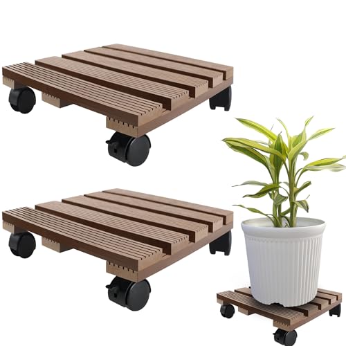 JNGLGO 2er WPC Pflanzenroller Eckig Rollbrett Pflanzen Blumenroller für Außen- und Innenbereich, Blumentopf Untersetzer mit Rollen inkl. 2 Feststeller, Tragkraft 100 kg, 30 x 30 cm, Braun JNGLGO 2er WPC Pflanzenroller Eckig Rollbrett Pflanzen Blumenroller für Außen- und Innenbereich, Blumentopf Untersetzer mit Rollen inkl. 2 Feststeller, Tragkraft 100 kg, 30 x 30 cm, Braun von JNGLGO