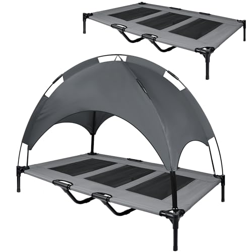 JNGLGO Erhöhtes Hundebett mit Baldachin Hundeliege Outdoor mit Dach Haustierbett Atmungsaktiv Hundesofa Katzenbett für Katzen und Hunde, 122 x 92 x 102 cm von JNGLGO