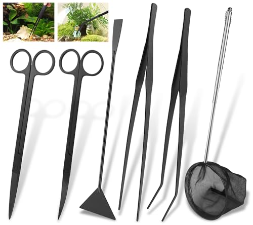 JNZLT 6 Stück Aquarium Aquascaping Tools,Edelstahl Wasserpflanzen Werkzeuge Pinzette Schere Schaber Fischnetz Werkzeug Set für Fisch Tank Reinigung Pflanze Trimmen JNZLT 6 Stück Aquarium Aquascaping Tools,Edelstahl Wasserpflanzen Werkzeuge Pinzette Schere Schaber Fischnetz Werkzeug Set für Fisch Tank Reinigung Pflanze Trimmen von JNZLT