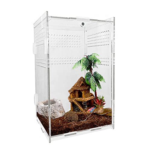 JOBEDE Acryl-Reptilien-Terrarium, transparentes Reptilien-Tank, Habitat-Terrarien, Mini-Gehäuse, Futterbox mit Abdeckung für Tarantula, Isopod, Rotge, Wirbellose Gecko, Frosch (12,7 x 12,7 x 20,3 cm) von JOBEDE