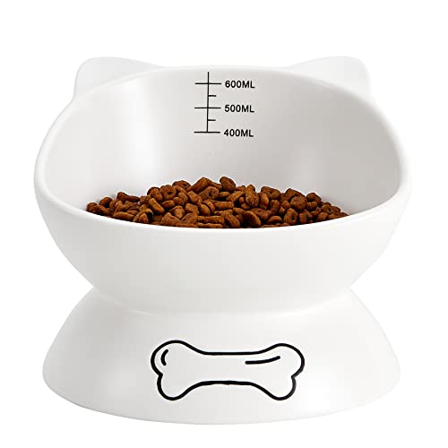 JOBNTZ Keramik-Futternapf für Katzen, 625 ml, 15.2 cm, erhöht, geneigt, orthopädisch, Ameisensicher für Katzen im Innenbereich, mikrowellen- und spülmaschinenfest (weiß) von JOBNTZ