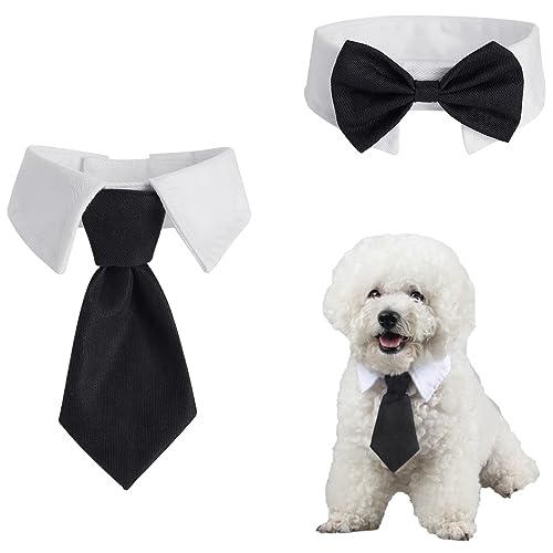 JOCXZI Fliege für Hunde und Katzen,verstellbares Hundehalsband mit Schnellverschluss-Schnalle,Hunde-Smoking-Halsband mit schwarzer Krawatte, 2 Packung von JOCXZI