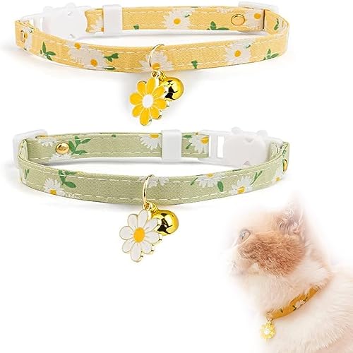JOCXZI niedliches Katzenhalsband, Katzenhalsband aus Baumwolle, Katzenhalsband mit Sicherheitsverschluss und glöckchen,Anhänger mit gelben und grünen Blumen,ideal für Katzen JOCXZI niedliches Katzenhalsband, Katzenhalsband aus Baumwolle, Katzenhalsband mit Sicherheitsverschluss und glöckchen,Anhänger mit gelben und grünen Blumen,ideal für Katzen von JOCXZI