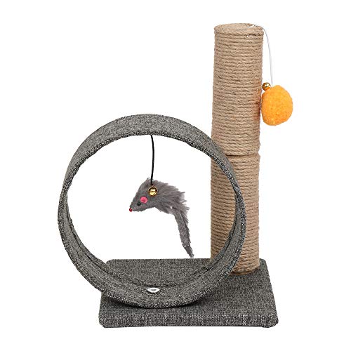 13" einfacher Kratzbaum mit rundem Ring aus Leinen, Katzenkratzbaum mit Spielzeug, Katzenturm for kleine mittelgroße Katzen, Kätzchen /381 (Color : Dark Grey) von JOEBO