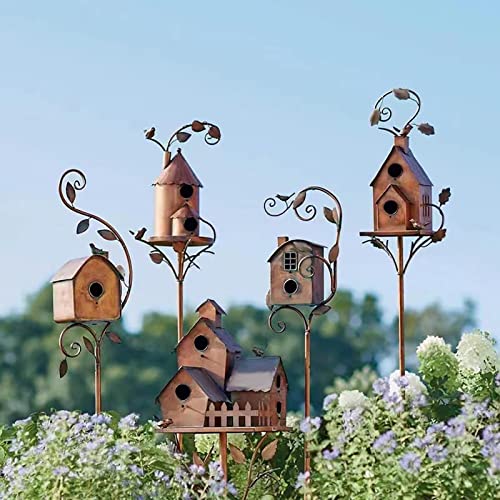 Metall-Vogelhaus mit Stangen, Außendekoration, Metall-Vogelhaus, Pfahl, Vogelhaus, for Kolibris, for Terrasse, Hinterhof, Terrasse, Gartendekoration im Freien /43 (Color : 5pk, Size : E) von JOEBO