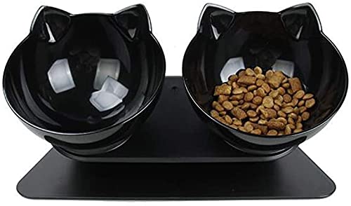 Purrbowl Orthopädischer Katzenfutterspender gegen Erbrechen, 15 Grad geneigtes Design, Nackenschutzständer erhöht, for Katzen und kleine Hunde /75 (Color : Black Base and Black Double Bowl) von JOEBO