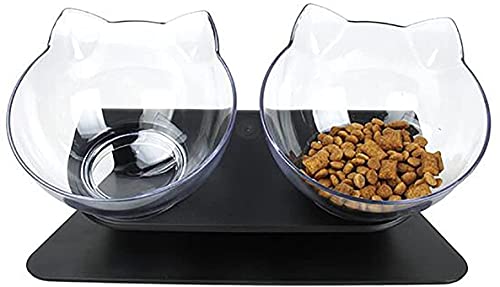 Purrbowl Orthopädischer Katzenfutterspender gegen Erbrechen, 15 Grad geneigtes Design, Nackenschutzständer erhöht, for Katzen und kleine Hunde /75 (Color : Black Base and transparent Double Bowl) von JOEBO