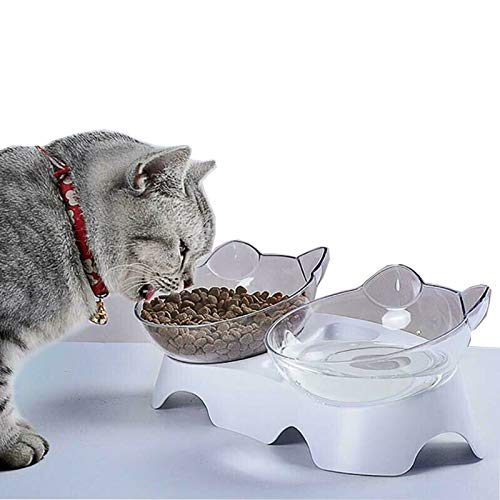 Purrbowl Orthopädischer Katzenfutterspender gegen Erbrechen, 15 Grad geneigtes Design, Nackenschutzständer erhöht, for Katzen und kleine Hunde /75 (Color : Double) von JOEBO