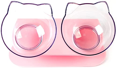 Purrbowl Orthopädischer Katzenfutterspender gegen Erbrechen, 15 Grad geneigtes Design, Nackenschutzständer erhöht, for Katzen und kleine Hunde /75 (Color : Pink Base and transparent Double Bowl) von JOEBO