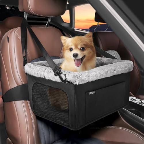 JOEJOY Deluxe Hundeerhöhung mit stabilem Metallrahmen und Sicherheitsleine für kleine Haustiere bis zu 9 kg – tragbarer Welpen-Hunde-Autositz mit dickem Kissen und Aufbewahrungstaschen für kleine von JOEJOY
