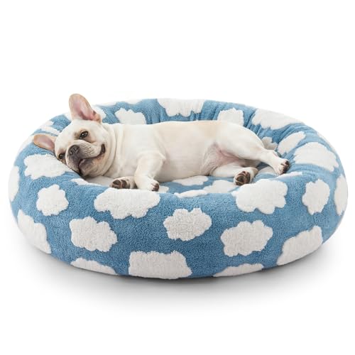JOEJOY Donut Beruhigendes kleines Hundebett, rundes Katzenbett für Hauskatzen mit abnehmbarem, waschbarem Bezug, 58 cm, orthopädisches, niedliches Welpen-Kätzchen-Haustierbett mit Jacquard-Plüsch von JOEJOY