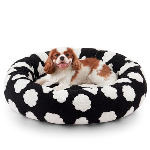 JOEJOY Donut-Katzenbett für Hauskatzen, rundes beruhigendes kleines Hundebett mit abnehmbarem, waschbarem Bezug, 50,8 cm, orthopädisches, niedliches Welpen-Kätzchen-Haustierbett mit Jacquard-Plüsch von JOEJOY