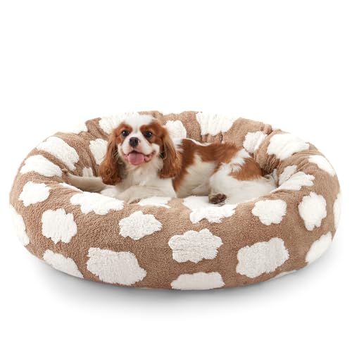JOEJOY Donut-Katzenbett für Hauskatzen, rundes beruhigendes kleines Hundebett mit abnehmbarem, waschbarem Bezug, 50,8 cm, orthopädisches, niedliches Welpen-Kätzchen-Haustierbett mit Jacquard-Plüsch von JOEJOY