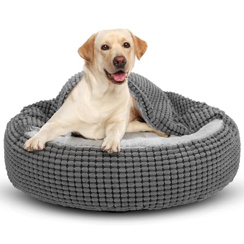 JOEJOY Hundebett, Katzenbett, Hundebett Grosse Hunde, Hundebett Flauschig Waschbar, Hundebetten mit Kapuze für Mittelgroße Grosse Hunde, rutschfest Hundebett, 79x79x20cm, Passt bis zu 18kg Haustiere von JOEJOY