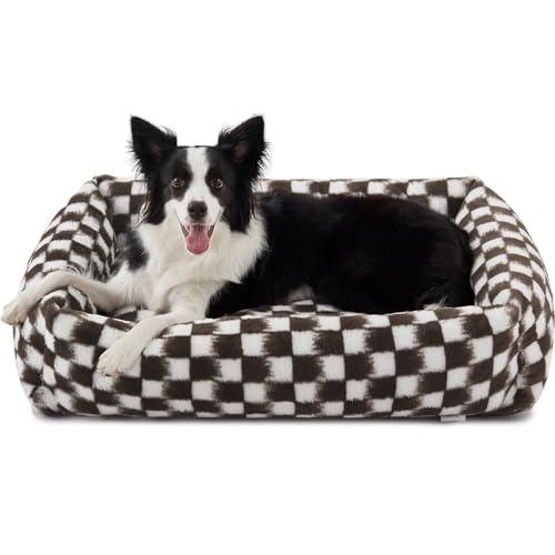 JOEJOY Hundebett, mittelgroße Hunde, waschbar, mittelgroß, mit abnehmbarem Bezug, niedlich, weich, beruhigend, orthopädisch, Welpenbett mit Jacquard-Plüsch, rutschfester Unterseite von JOEJOY