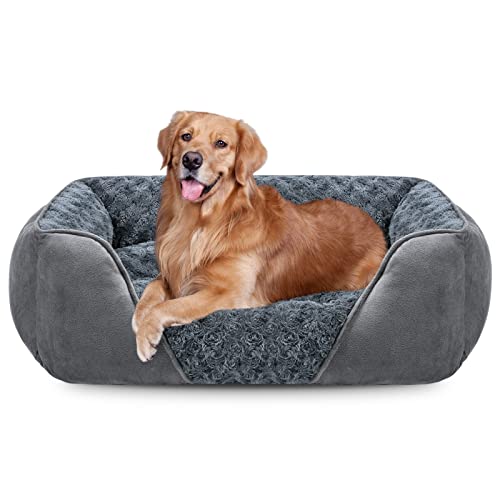 JOEJOY Hundebett Grosse Hunde, Hundebett Waschbar Flauschig, rutschfest Hundebetten Anti-Angst Hundekorb Weich Bequem Rosensamt Hundebett, Hundebett für Grosse Hunde und Katzen, 89x63x23cm von JOEJOY