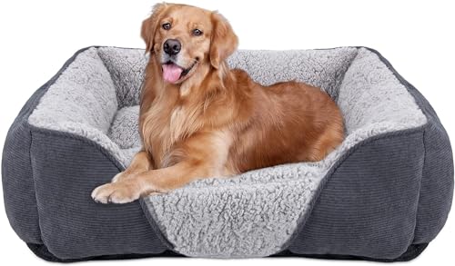 JOEJOY Hundebett Grosse Hunde Hundekorb Waschbar - Flauschig Hundebett, rutschfest HundeköRbchen Hundebetten, Kuschelig PlüSch Hundekorb für Hunde und Katzen(XL 89×63×23 cm) von JOEJOY