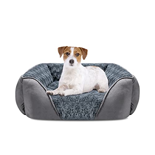 JOEJOY Hundebett Mittelgroße Hunde, rutschfest Hundebetten Anti-Angst Hundekorb, Weich Rosensamt Hundebett Waschbar, Hundebett für Kleine und Mittlere Hunde und Katzen, 63x53x20cm von JOEJOY