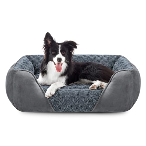 JOEJOY Hundebett Mittelgroße Hunde, Hundebett Waschbar Anti-Angst Hundekorb, rutschfest Hundebetten Rosensamt Hundebett, Hundebett für Mittlere und Große Hunde und Katzen, 76x61x23cm von JOEJOY